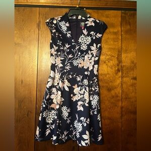 Vince Camuto Navy Midi Dress with Pink and Cream Floral Print
